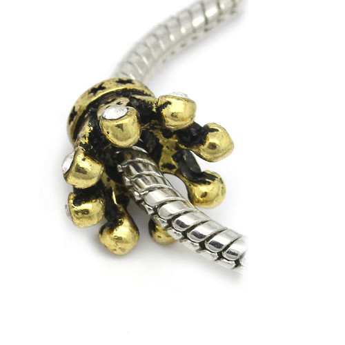 European Gold Tone Crown Charm with Clear Rhinestones Spacer Bead for Snake Chain Charm Bracelet