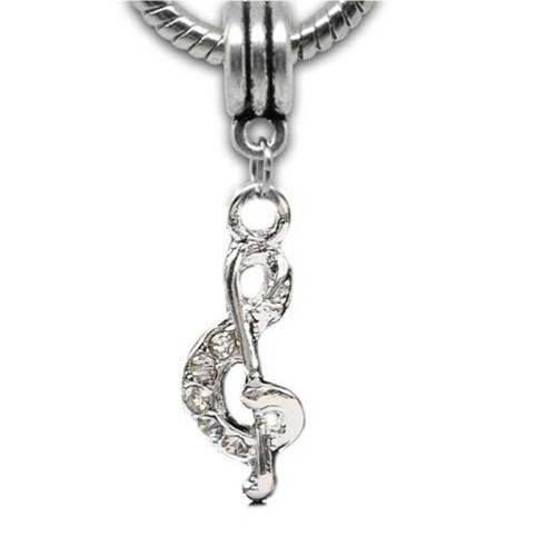 Musical Note with Clear Rhinestone Dangle European Bead For Snake Chain Charm Bracelet