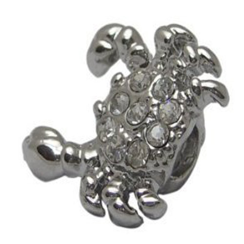 Crab Bead with Clear Color Rhinestones For Snake Chain Charm Bracelet
