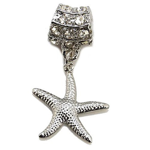 Sexy Sparkles Star Fish Dangle w/Clear Rhinestone Charm Bead For Snake Chain Charm Bracelet
