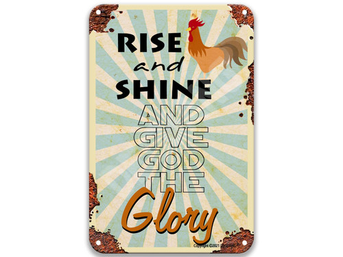 Rooster Cock Rise And Shine And Give God The Glory Poster Tin Sign Farmhouse Signs For Kitchen Kitchen Signs Wall Decor Laundry Room Decor 8X12 Metal Sign