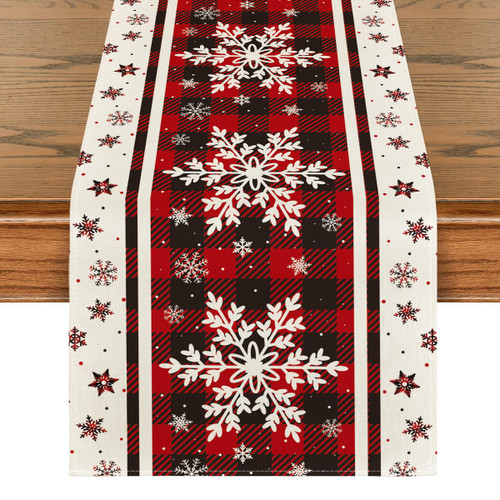 Artoid Mode Buffalo Plaid Snowflakes Christmas Table Runner, Seasonal Winter Kitchen Dining Table Decoration for Home Party Decor 13x72 Inch Artoid Mode Buffalo Plaid Snowflakes Christmas Table Runner, Seasonal Winter Kitchen Dining Table Decoration for Home Party Decor 13x72 Inch