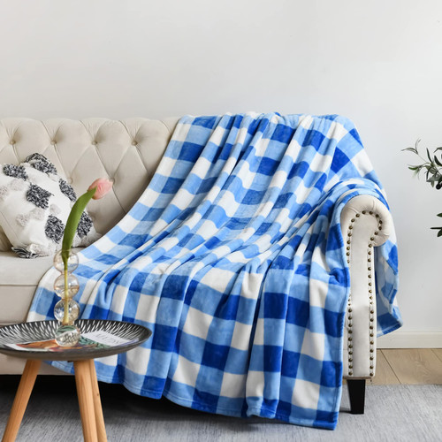 NEWCOSPLAY Buffalo Plaid Throw Blanket Soft Flannel Fleece Checker Pattern Lightweight Decorative Blanket for Bed Couch (350GSM-White/Light Blue, Throw(50"x60")) NEWCOSPLAY Buffalo Plaid Throw Blanket Soft Flannel Fleece Checker Pattern Lightweight Decorative Blanket for Bed Couch (350GSM-White/Light Blue, Throw(50"x60"))