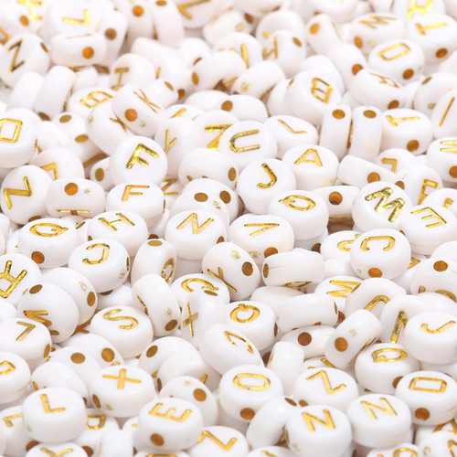 1200pcs White Round Letter Beads?4x7mm Acrylic Gold Letter A-Z Alphabet Beads for Jewelry Making and DIY Bracelets, Necklaces, Key Chains 1200pcs White Round Letter Beads?4x7mm Acrylic Gold Letter A-Z Alphabet Beads for Jewelry Making and DIY Bracelets, Necklaces, Key Chains