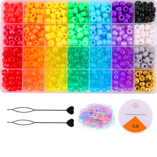 Pony Beads for Bracelet Making Kit, Rainbow Kandi Beads for Jewelry Making DIY Crafts School Gift Hair Beads for Hair Braids with Rubber Band and Hair Beader