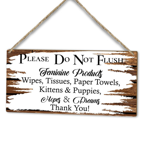 Bathroom Do Not Flush Feminine Products Sign, 10" x 5" Printed Wood Door Hanging Plaque Decor, Home Farmhouse Rustic Bathroom Toilet Decor Wooden Sign, Bathroom Wall Art Decor Christmas Gift -31