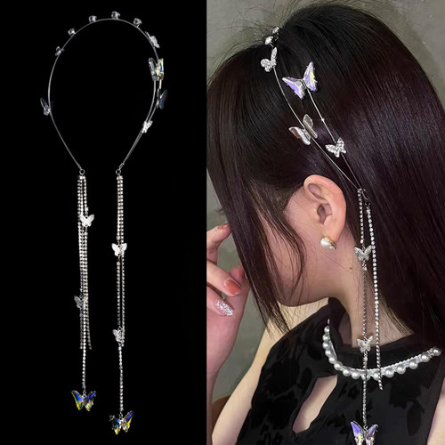 Butterfly Headband Silver Tassel Head Chain Hoop for Women Girls, Vintage Decorative Hair Band Hair Vine, Elegant Headwear Shining Rhinestone Headpieces Fashion Headdress Hair Accessories Wedding Gift Butterfly Headband Silver Tassel Head Chain Hoop for Women Girls, Vintage Decorative Hair Band Hair Vine, Elegant Headwear Shining Rhinestone Headpieces Fashion Headdress Hair Accessories Wedding Gift