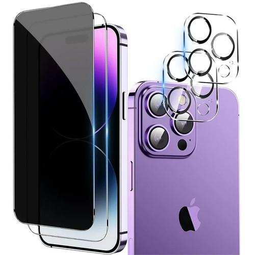 KisonovaGuard [2+2Pack Screen Protector For iphone 14 Pro Max, HD and Privacy Tempered Glass Screen Protector with Camera Lens Protector[9H Hardness][3D Curved][Anti-Privacy] for 14 Pro Max(6.7 Inch)