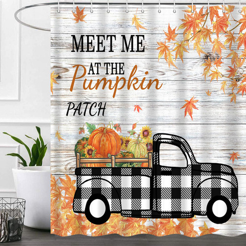 iTapnoom Fall Shower Curtains for Bathroom Decor, Farmhouse Sunflower Pumpkin Autumn Maple Leaves Plaid Truck Rustic Harvest Bath Curtain Waterproof Fabric Polyester Durable with 12 Hooks 72x72