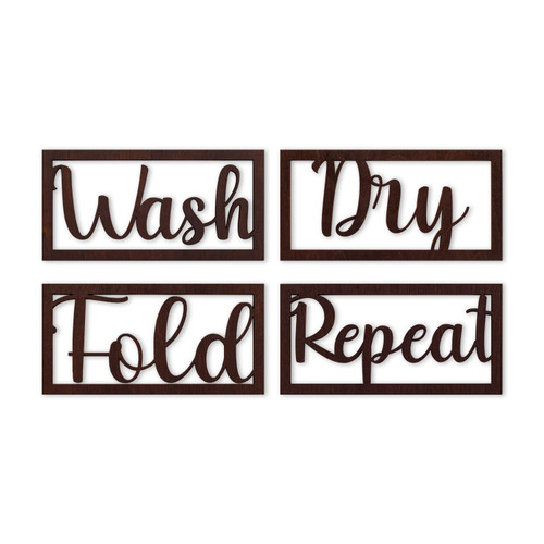 ADDMES 4 PCs Laundry Room Wall Sign, Wooden Wash Dry Fold Repeat Laundry Plaque, Rustic Laundry Room Rules Hanging Sign, Vintage Farmhouse Laundry Rules Wall Decor, 7.8 x 3.9 Inch (Dark Brown)