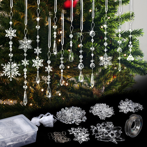 Christmas Decorations Crystal Ornaments Set for Tree - Acrylic DIY Ornaments Christmas Hanging Crystal Snowflake Decorations for Christmas Tree Winter Party Supplies