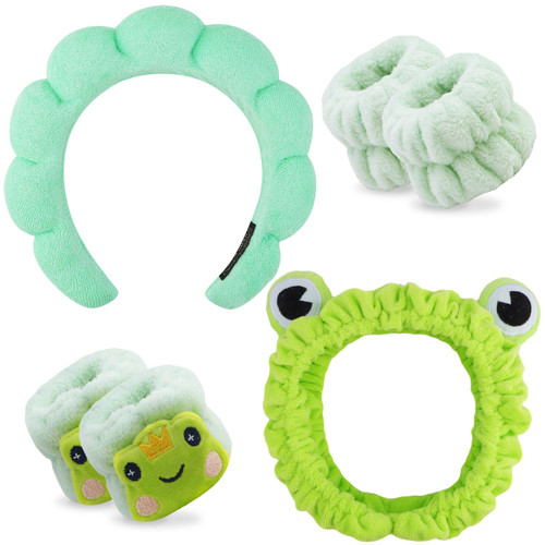 Chanaco Frog Headband for Washing Face Spa Headband Skincare Headbands Puffy Makeup Head Band Face Wash Headband Girls Bow Tie Hair Band Women Shower Hair Accessories Green