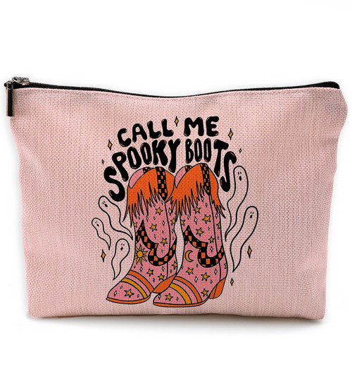 NEGIGA Funny Call Me Spooky Boots Makeup Bag Travel Cosmetic Bags,Pink Preppy Boho Western Cowgirl Boots Cosmetic Bags with Zipper Pouch Travel Toiletry Case,Girls Gifts,Cowgirl Gifts for Girls