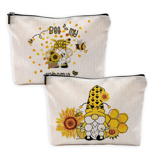 NEGIGA Bee My Gnomie Cute Honey Bee Gnome Hives Truck Makeup Bag Cosmetic Bags with Zipper Pouch Travel Toiletry Case,Gifts for Bee Lovers Gnome Lovers Women,Funny Beekeeper Gifts,Set of 2
