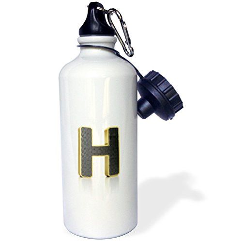 3dRose wb_157994_1"Monogram letter H in golden metal with perforated front in gray" Sports Water Bottle, 21 oz, White