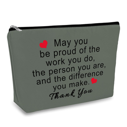 Thank You Gifts for Women Employee Oxford Cloth Makeup Bag Inspirational Gift for Friends Colleague Coworker Nurse Teacher Appreciation Gift Thanksgiving Christmas Gift Grey Cosmetic Bag Travel Pouch