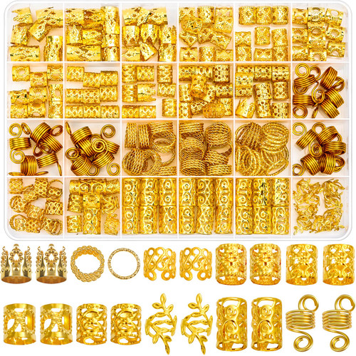 Lucomb 220 Pcs Gold Hair Jewelry for Braids, Loc Jewelry for Hair Dreadlock, Hair Charms for Women, Metal Gold Braids Rings Cuffs Clips for Dreadlock Accessories Hair Braids Jewelry Decorations