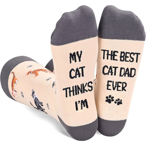 Zmart Funny Cat Gifts for Cat Lovers Cat Dad Gifts, Novelty Cat Socks Crazy Silly Fun Socks for Men Husband