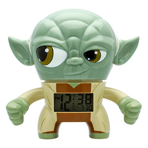 BulbBotz Star Wars Yoda Kids Light up Alarm Clock | Green/Brown | Plastic | 7.5 inches Tall | LCD Display | boy Girl | Official