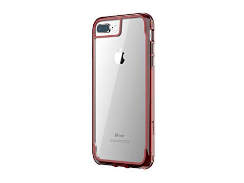 Griffin, iPhone 8 Plus Case, Survivor Clear, Clear Protective Case, 4ft Drop Tested, Scratch Resistant, Dark Red