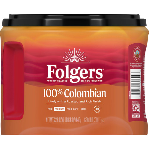 Folgers 100% Colombian Coffee, Medium Roast Ground Coffee, 22.6 Ounce Canister