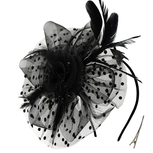 Fascinators for Women Tea Party Headband Kentucky Derby Hats Cocktail Flower Mesh Feathers Headwear Hair Clip for Wedding Black Fascinators for Women Tea Party Headband Kentucky Derby Hats Cocktail Flower Mesh Feathers Headwear Hair Clip for Wedding Black