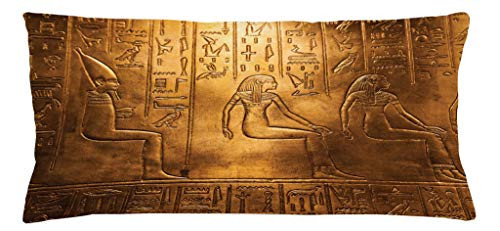 Lunarable Egyptian Throw Pillow Cushion Cover, Egyptian Hieroglyphics Old Logographic and Antique Alphabetic Elements, Decorative Square Accent Pillow Case, 36 X 16 Inches, Pale Coffee and Brown