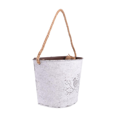 OFFSCH Hanging Tin Flower Pot Wall Hanging Planter Hanging Pots for Plants Metal Fence Planter Garden Hanging Baskets Iron Flower Tin Hanging Planters Galvanized Bucket White Wall-mounted