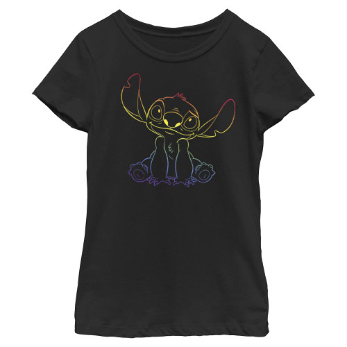 Disney Lilo Pride Stitch Girl's Solid Crew Tee, Black, Medium