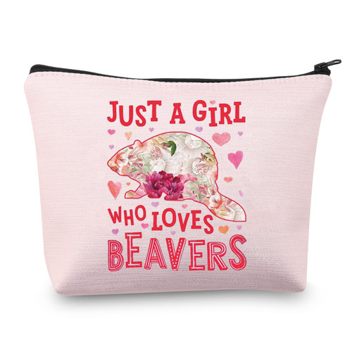 MEIKIUP Beaver Cosmetic Bag Beaver Lover Gift Just A Girl Who Loves Beaver Zipper Pouch Makeup Bag (Girl Loves Beaver Bag)