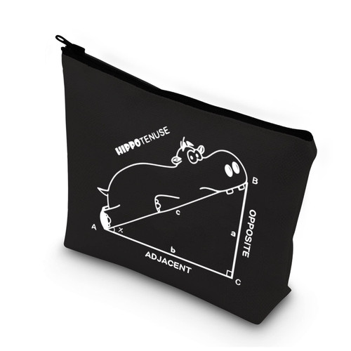 BDPWSS Hippo Lover Gifts Hippo Makeup Bag Hippopotamus Gifts Hippopotamus Geometry Funny Math Lover Gift Cute Hippo Theme Zipper Pouch (Hippotenuse opp bl)