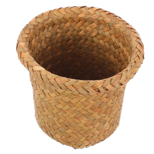OSALADI Wastebasket Trash Can Paper Storage Container Woven Waste Basket Trash Basket Small Seagrass Waste Basket Garbage Waste Bin Woven Trash Basket Round Waste Basket Pillow Iron Large
