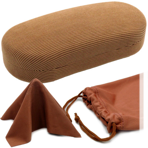 MyEyeglassCase Men Sunglasses Case Holder - Large Glasses Holder in Beige Corduroy - Women Eyeglass Hard Shell with Microfiber Pouch and Cloth - Aviaton Frames (AS87 Corduroy Beige)