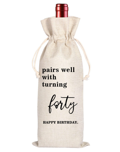 Maydvdv Forty Year Birthday Wine Bag|40th Birthday Gift|Personalized Wine Bag|40th Birthday Party Favors|Party Decor Wine Bag?Pairs Well With Turning Forty Wine Bag(11MA14)