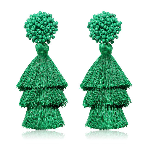 Layered Tassel Earring Bohemian Lightweight Colorful Tiered Thread long Fringe Tassel Drop Dangle Beaded Statement Stud Earring Women Gifts (Green) Layered Tassel Earring Bohemian Lightweight Colorful Tiered Thread long Fringe Tassel Drop Dangle Beaded Statement Stud Earring Women Gifts (Green)
