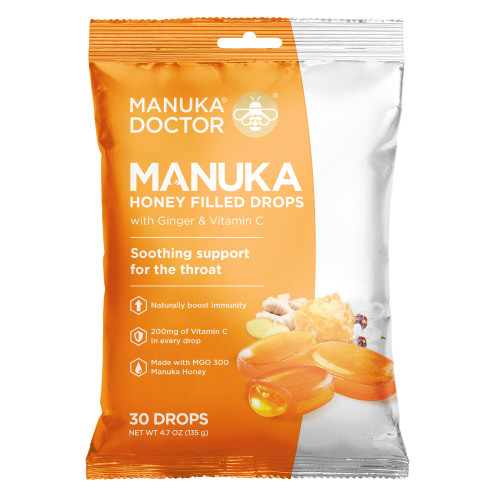 Manuka Doctor Cough Drops, Manuka Middles, 30 Count Honey Filled Lozenges with Vitamin C and Ginger to Help Support The Immune System, Soothing for Dry, Sore Throat Manuka Doctor Cough Drops, Manuka Middles, 30 Count Honey Filled Lozenges with Vitamin C and Ginger to Help Support The Immune System, Soothing for Dry, Sore Throat