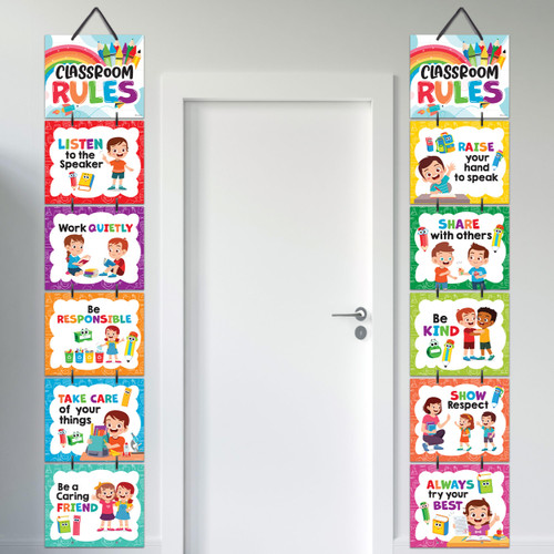 12 Hanging Class Rules Poster for Classroom - 12x10in Preschool Classroom Rules Poster Middle School, Classroom Rules Poster Elementary School, Colorful Classroom Decor, Preschool Rules Posters