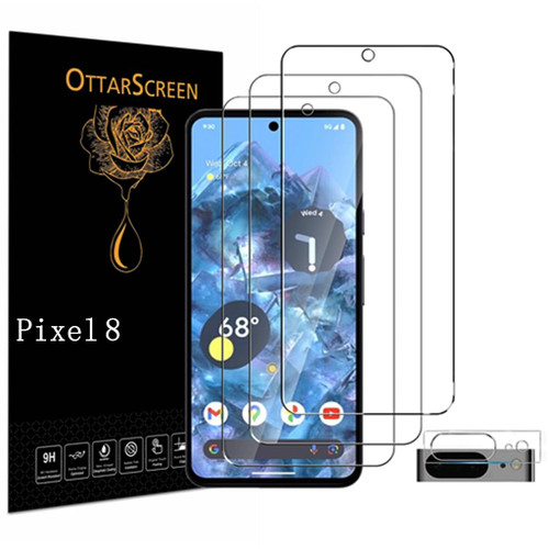 3 Pack for Google Pixel 8 Screen Protector?3+1 Pack? 1 Pack Tempered Glass Camera Lens Protector, Compatible Fingerprint, Easy Installation, 9H Hardness Tempered Glass Screen Protector for Google Pixel 8 Screen Protector 5g