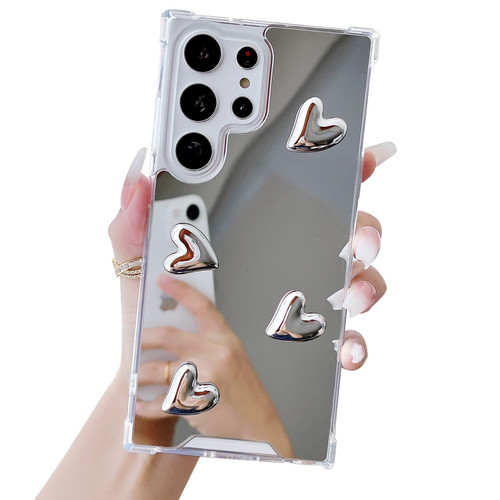 Jmltech Samsung Galaxy S23 Ultra Case Silver Mirror Cute Heart Clear Bumper Slim Thin Protective Phone Case for Samsung Galaxy S23 Ultra