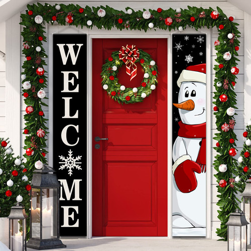 Christmas Porch Sign Banner Winter Welcome Front Porch Banner Merry Christmas Snowman Santa Claus Door Banner for Xmas Holiday Front Door Wall Hanging Decorations Supplies Indoor Outdoor (Snowman) Christmas Porch Sign Banner Winter Welcome Front Porch Banner Merry Christmas Snowman Santa Claus Door Banner for Xmas Holiday Front Door Wall Hanging Decorations Supplies Indoor Outdoor (Snowman)