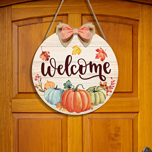 Thanksgiving Door Sign Fall Welcome Sign Autumn Pumpkin Wood Door Sign Rustic Round Welcome Door Hanging Sign for Fall Thanksgiving Harvest Front Door Porch Wall Home Indoor Outdoor Decor, 12 Inch Thanksgiving Door Sign Fall Welcome Sign Autumn Pumpkin Wood Door Sign Rustic Round Welcome Door Hanging Sign for Fall Thanksgiving Harvest Front Door Porch Wall Home Indoor Outdoor Decor, 12 Inch