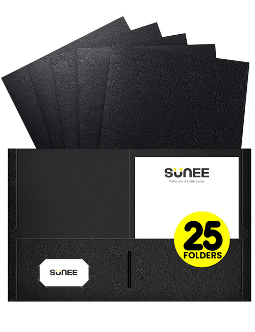 SUNEE Folders with Pockets(25 Pack, Black), 2 Pocket Folders Fit Letter Size Paper, Paper File Folder for School Office Home Bussiness