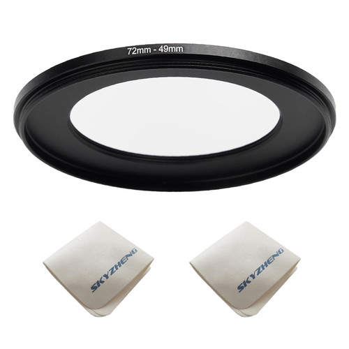 72mm Lens to 49mm Camera Lens Adapter 72mm to 49mm Step Down Ring Adapter Ring for All Brands of UV ND CPL, with Premium Lens Wiping Cloth (2 Pack) (72mm-49mm)