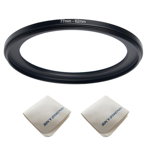 77mm Lens to 62mm Camera Lens Adapter 77mm to 62mm Step Down Ring Adapter Ring for All Brands of UV ND CPL, with Premium Lens Wiping Cloth (2 Pack) (77mm-62mm)