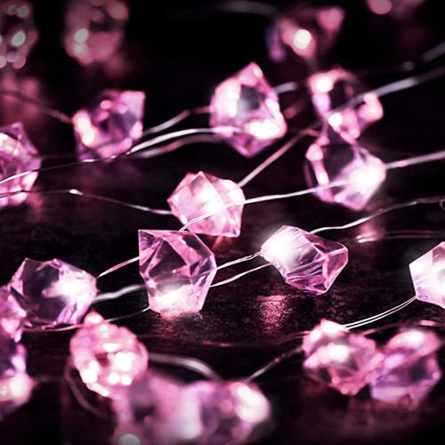 Simple polymer Natural Amethyst Decorative Lights Crystal Stone String Lights 6.6ft 20 LEDs for Wedding Valentine's Day Present Bedroom Christmas Party Birthday Ornament,Pink
