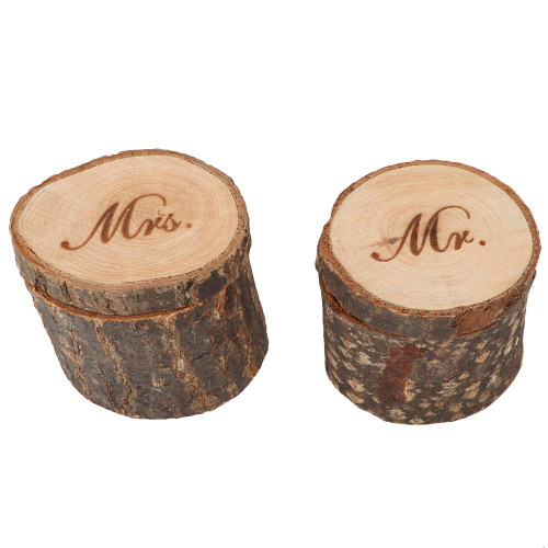 Wooden Wedding Ring Box, Rustic Ring Container Jewelry Holder Storage Case Trinket Bearer Display Organizer for Decoration Proposal Ceremony Engagement Party Valentine's Day Anniversary 2pcs