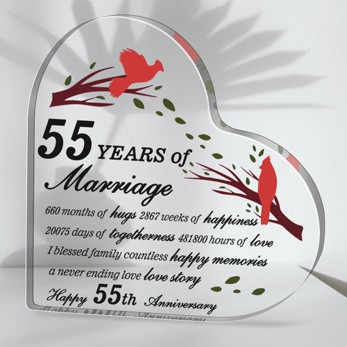 55 Years of Marriage 55th Year Anniversary Keepsake Crystal Heart Gifts for Couple Husband Wife Her Him 55 Years Anniversary Decorations