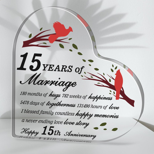 15 Years of Marriage 15th Year Anniversary Keepsake Crystal Heart Gifts for Couple Husband Wife Her Him 15 Years Anniversary Decorations