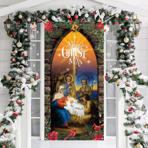 Christmas Decoration Outdoor Christmas Religious Door Cover Holy Nativity Front Door Hanging Backdrop Christmas Photography Background for Winter Xmas House Church Party Supplies, 70 x 35 Inch Christmas Decoration Outdoor Christmas Religious Door Cover Holy Nativity Front Door Hanging Backdrop Christmas Photography Background for Winter Xmas House Church Party Supplies, 70 x 35 Inch