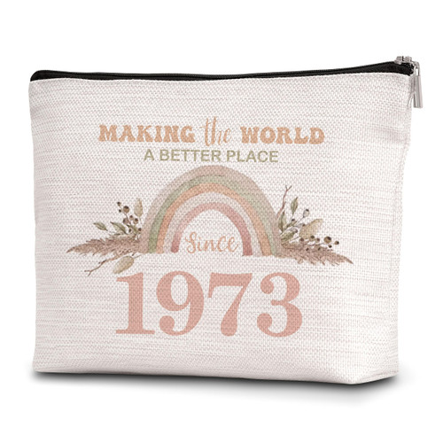 50th Birthday Gifts for Women, Boho Rainbow Floral 50 Years Old Birthday Gifts Makeup Bag for Friend Sister Mom Wife Aunt(Making The World a Better Place Since 1973)-A23